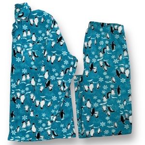 JAMMIES For Your Families Mens 2XLT Blue Penguin Print Fleece Pajama Set XXLT